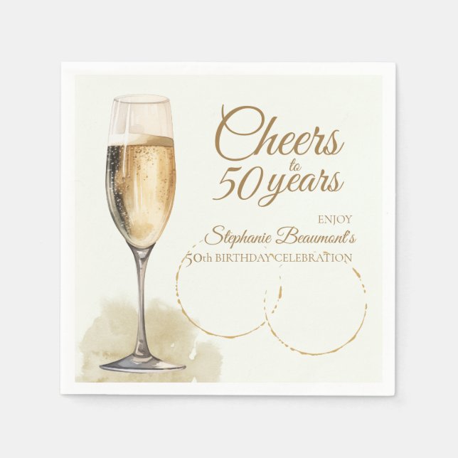 Elegant Modern Champagne Cheers 50th Birthday Napkins (Front)