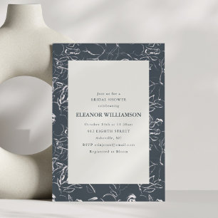 Elegant Modern Charcoal Gray Floral Bridal Shower Invitation
