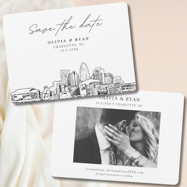 Elegant Modern Charlotte Save the Date Invitation (Charlotte North Carolina Save the Date with Engagement Photo)