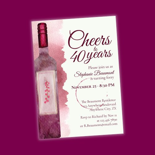 Elegant Modern Cheers Red Wine 40th Birthday Party
