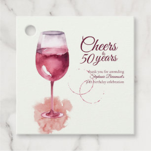 Elegant Modern Cheers Red Wine 50th Birthday Party Favor Tags
