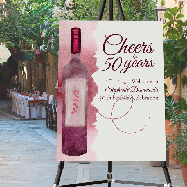 Elegant Modern Cheers Red Wine 50th Birthday Party Foam Board (Creator Uploaded)