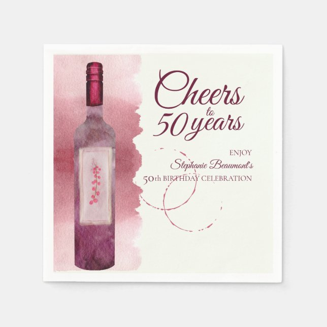 Elegant Modern Cheers Red Wine 50th Birthday Party Napkins (Front)
