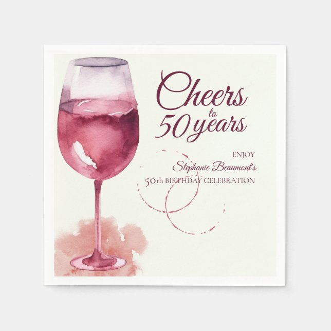 Elegant Modern Cheers Red Wine 50th Birthday Party Napkins (Front)