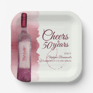 Elegant Modern Cheers Red Wine 50th Birthday Party Paper Plates