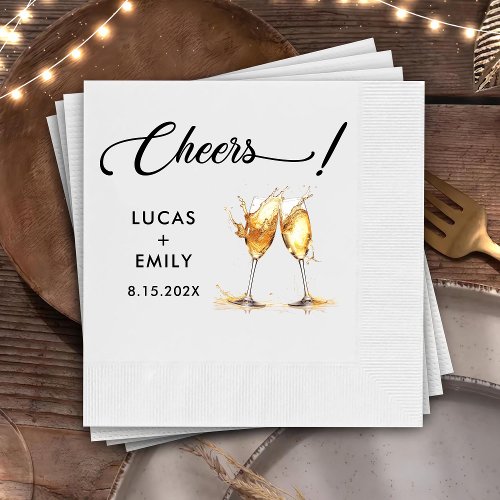 Elegant Modern Cheers Script Glasses Wedding Napkins