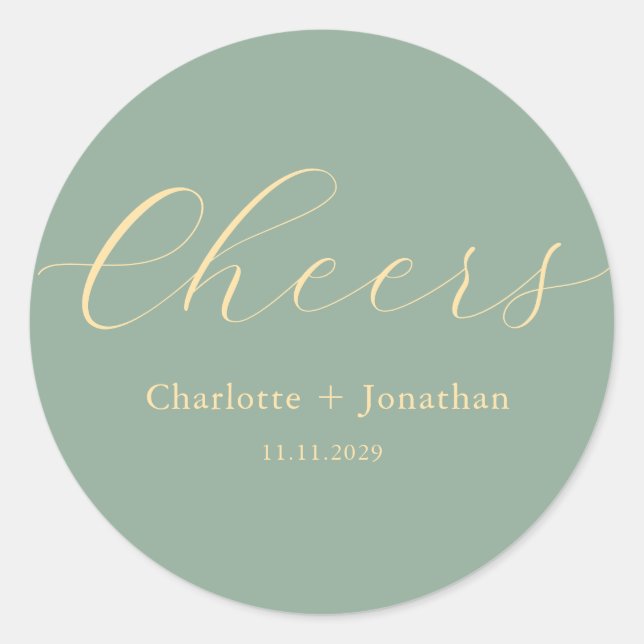 Elegant modern cheers script minimalist wedding classic round sticker (Front)