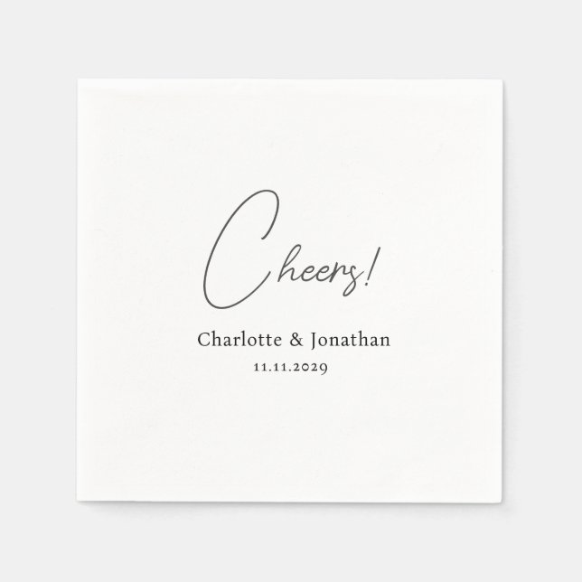 Elegant modern cheers script minimalist wedding napkins (Front)