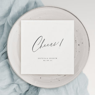 Elegant modern cheers script minimalist wedding napkins
