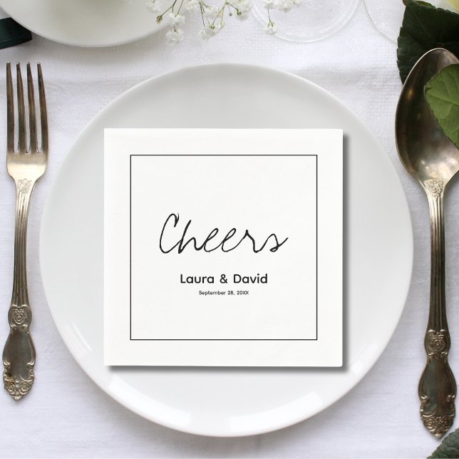Elegant Modern Cheers Script Minimalist Wedding Napkins (Creator Uploaded)