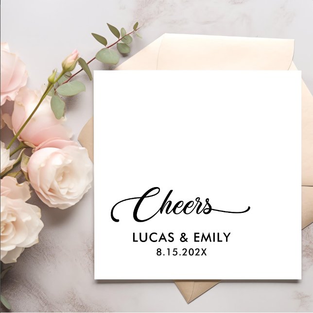Elegant Modern Cheers Script Minimalist Wedding Napkins (Creator Uploaded)