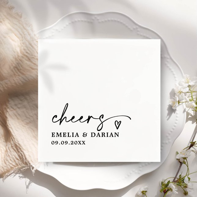 Elegant Modern Cheers Script Minimalist Wedding Napkins (Creator Uploaded)