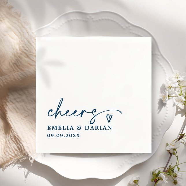 Elegant Modern Cheers Script Minimalist Wedding Napkins (Creator Uploaded)