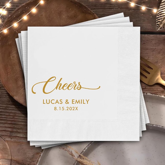 Elegant Modern Cheers Script Minimalist Wedding Napkins (Creator Uploaded)