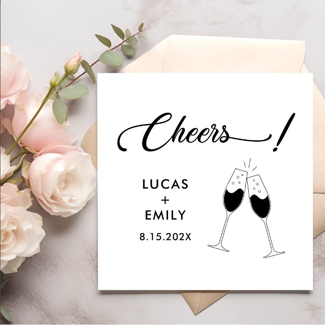 Elegant Modern Cheers Script Minimalist Wedding Napkins (Creator Uploaded)