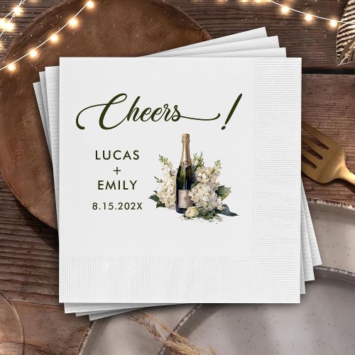 Elegant Modern Cheers Script Wine Floral Wedding Napkins