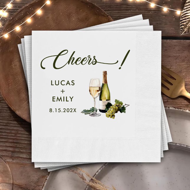 Elegant Modern Cheers Script Wine Floral Wedding Napkins (Creator Uploaded)