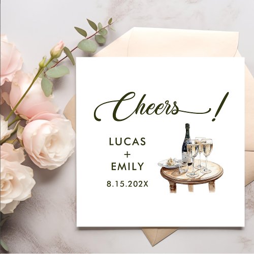 Elegant Modern Cheers Script Wine Glasses Wedding Napkins
