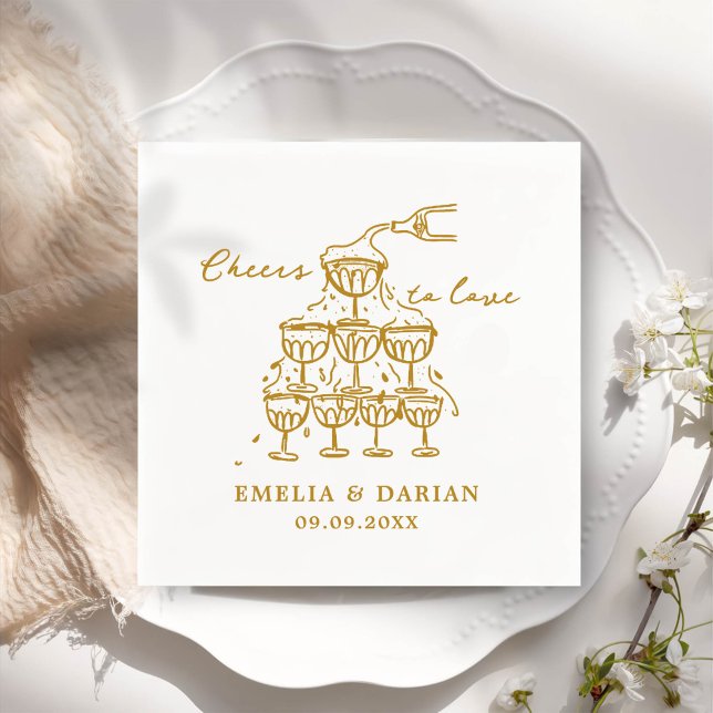 Elegant Modern Cheers to Love Minimalist Wedding Napkins (Creator Uploaded)