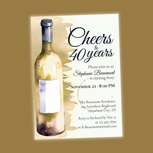 Elegant Modern Cheers White Wine 40th Birthday