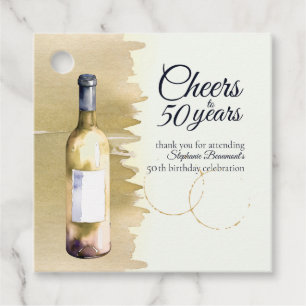 Elegant Modern Cheers White Wine 50th Birthday Favor Tags
