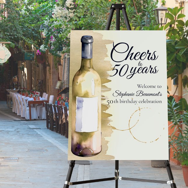 Elegant Modern Cheers White Wine 50th Birthday Foam Board (Creator Uploaded)