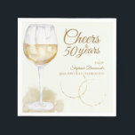 Elegant Modern Cheers White Wine 50th Birthday Napkins<br><div class="desc">Celebrate a milestone in style with this sophisticated 50th birthday Napkins. The design features a watercolor white wine glass on the left, paired with the elegant script text “Cheers to 50 years” on the right. Party details are displayed in a clean serif font on a light off-white background, giving the...</div>