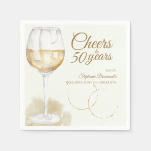 Elegant Modern Cheers White Wine 50th Birthday Napkins