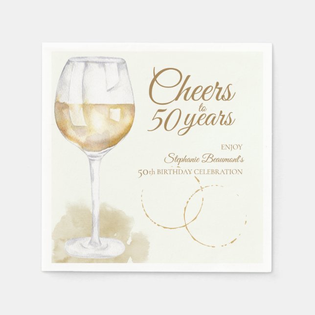 Elegant Modern Cheers White Wine 50th Birthday Napkins (Front)