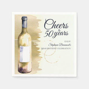Elegant Modern Cheers White Wine 50th Birthday Napkins