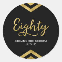 Elegant Modern Chevron Geometric 80th Birthday Classic Round Sticker