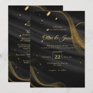 Elegant Modern Chic Black and Gold Wedding Invitation