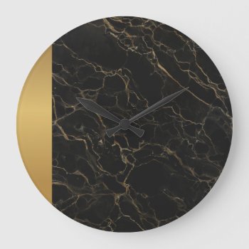 Elegant Modern Chic Black Gold Marble Pattern   Large Clock by Sozo4all at Zazzle