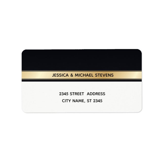 Elegant modern chic black white and gold wedding label (Front)