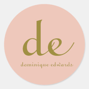 Elegant Modern Chic Blush Pink Monogram Classic Round Sticker