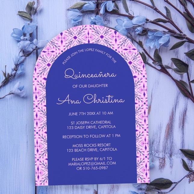 Elegant Modern Chic Boho Tile CUSTOM Quinceañera Invitation (Elegant Modern Chic Boho Tile CUSTOM Quinceañera Arched Invitation
)