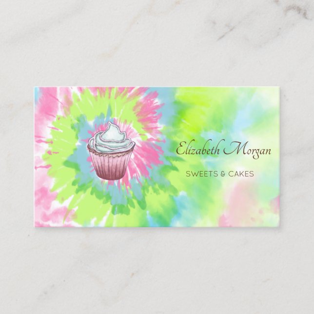 Elegant Modern, Chic Cupcake Tie Dye Business Card (Front)