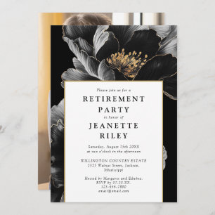 Elegant Modern Chic Floral Retirement Party Photo Invitation