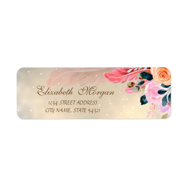 Elegant Modern Chic Flowers Feather Label (Front)