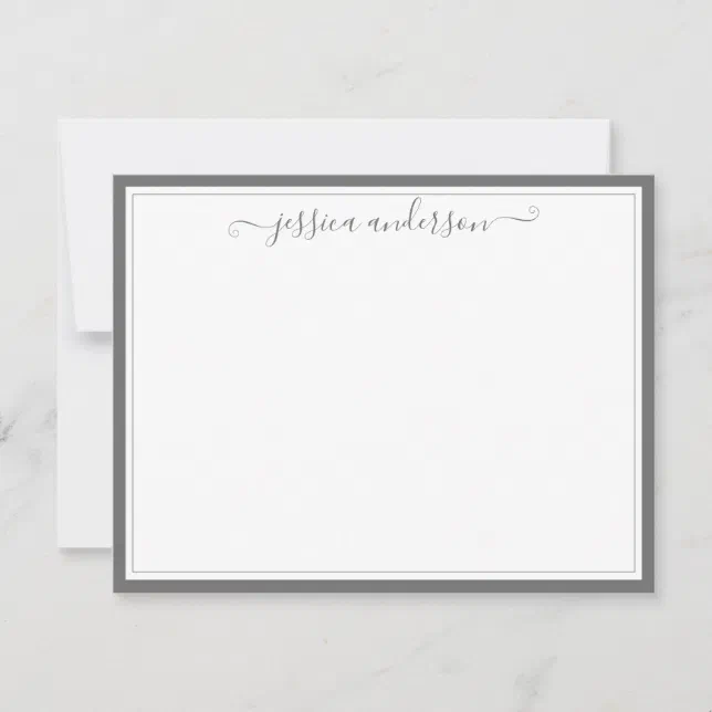 Elegant Modern Chic Girly Classic Dark Gray Script Note Card | Zazzle