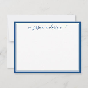 Elegant Modern Chic Girly Classic Navy Blue Script Note Card