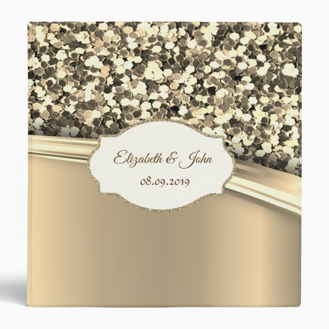 Elegant ,Modern  Chic Glitter  Faux Gold Frame 3 Ring Binder (Front)