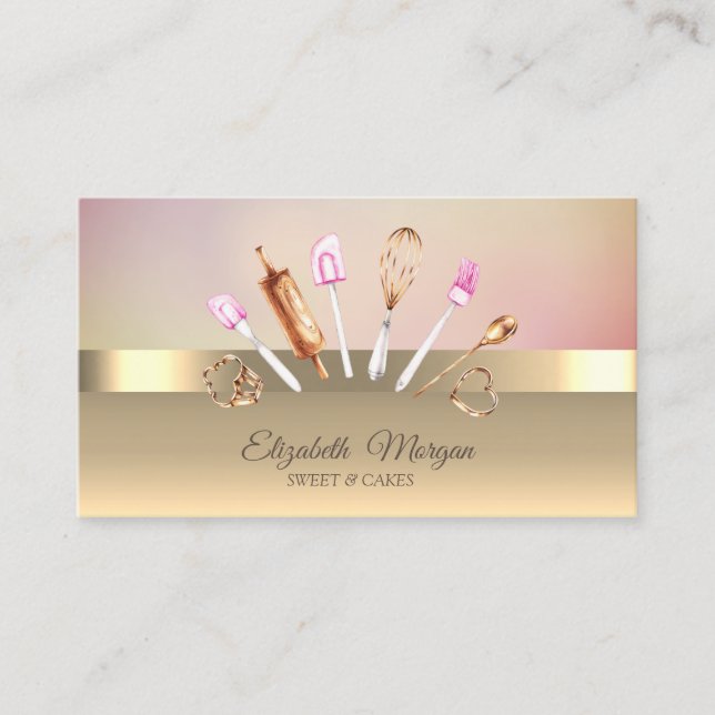 Elegant Modern Chic Gold Bakery Tools Business Card (Front)