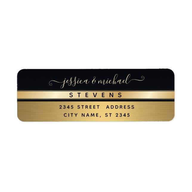 Elegant modern chic gold/black wedding label (Front)