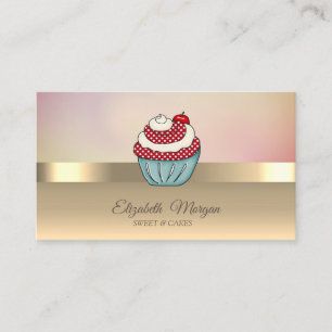 Elegant Modern Chic Gold Cupcake Cherry Business Card
