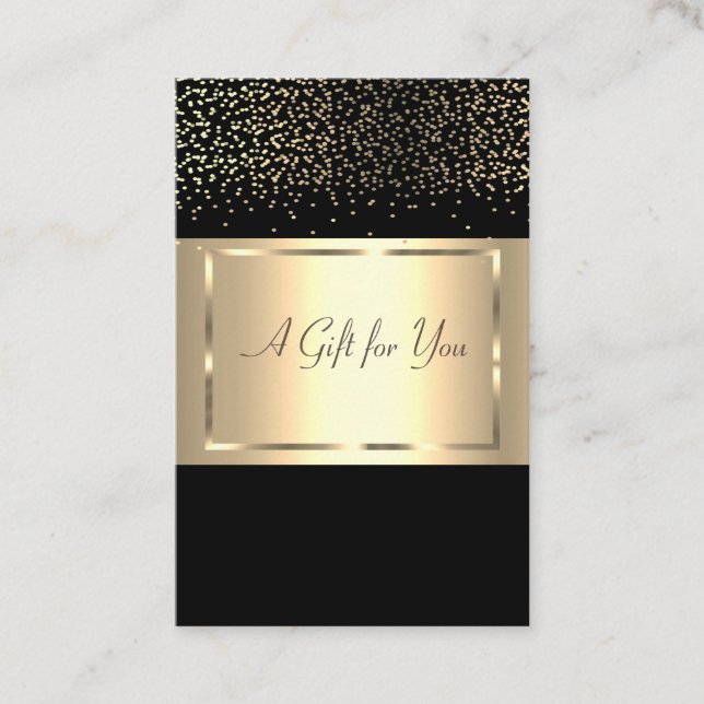Elegant Modern Chic Gold Frame, Confetti Discount Card (Front)