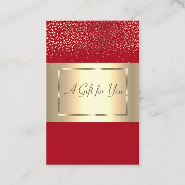 Elegant Modern Chic Gold Frame, Confetti Red Discount Card (Front)