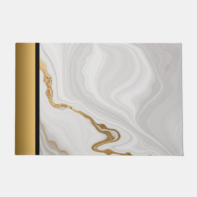Elegant Modern Chic Gray White Gold Marble Pattern Doormat (Front)