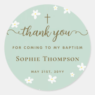 Elegant Modern Chic Green Daisy Floral Thank You Classic Round Sticker