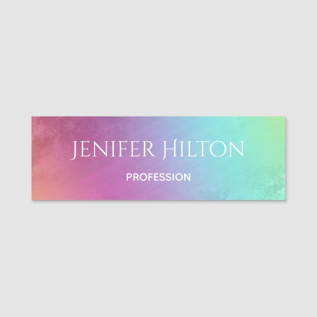 Elegant modern chic holographic rainbow name tag (Front)